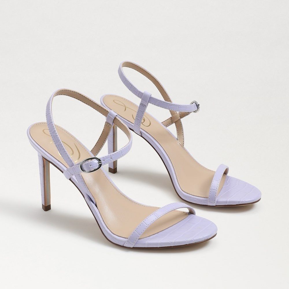 NWOB Sam Edelman Doran Croc Leather Strappy Heeled Sandals in Misty Lilac Sz 9.5